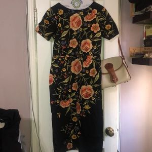 Asos Black Floral Midi Dress size US 8